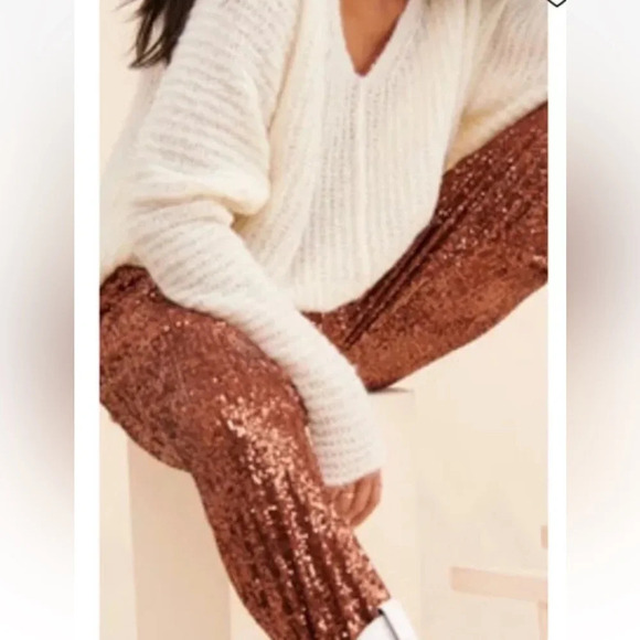 Free People Morelia Sequin Jogger Pants in Bronze size small - Picture 6 of 16